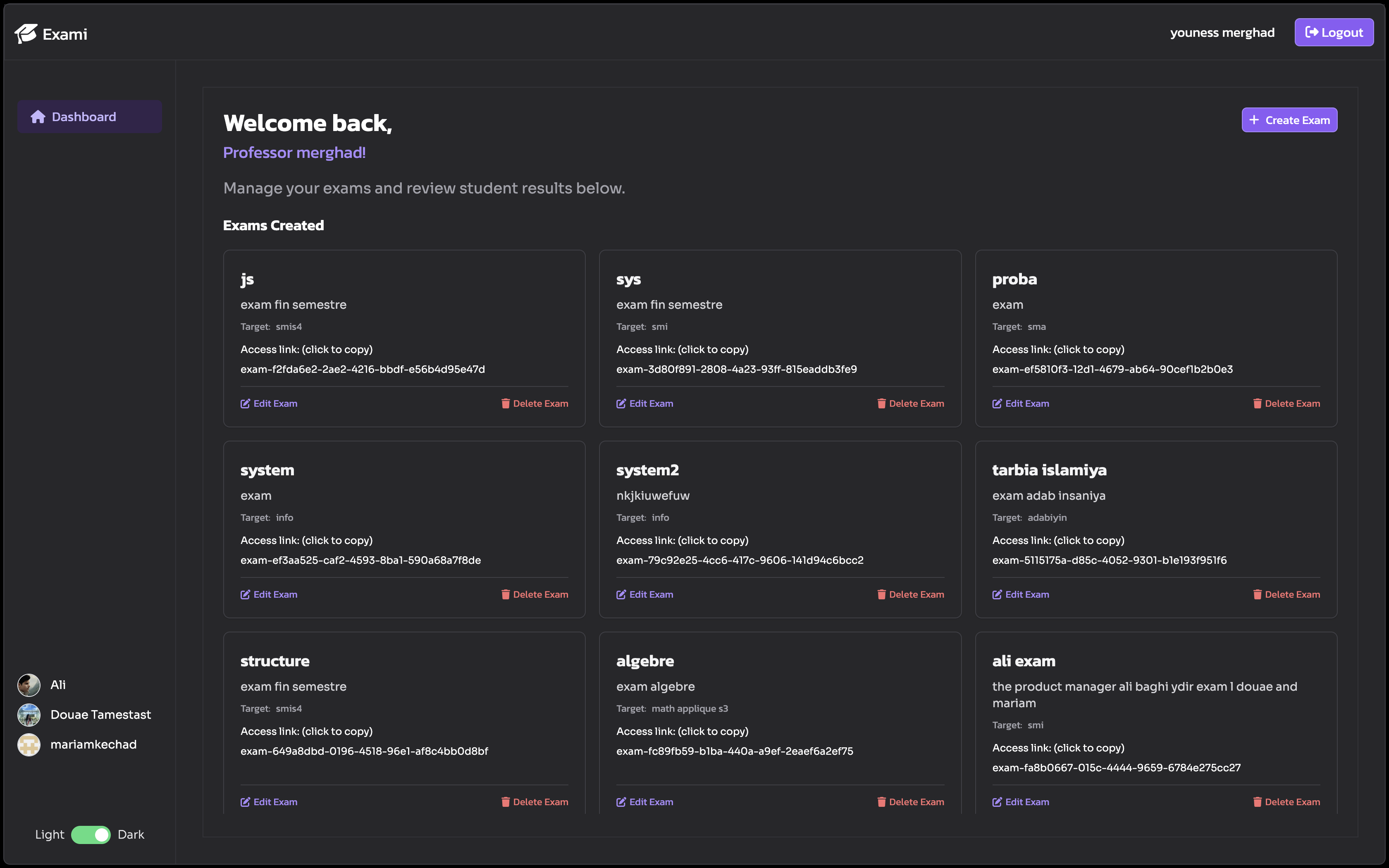 exami teacher dashboard